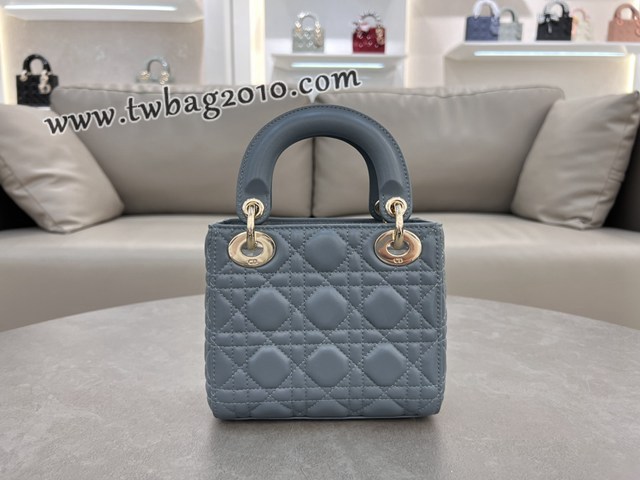 Dior专柜新款Lady女包迪奥高仿原单三格羊皮雾霾蓝Classic Lady戴妃包 djfk1287